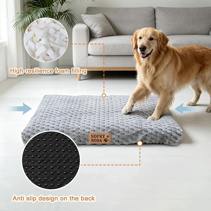 Washable Large Dog Bed 43" L x 27" W Crate Pad for Senior Dogs | Joint Support Cushion,Removable Cover,Anti-Slip Base Design, Soft Corduroy Kennel Mat, Ideal for Arthritic Dogs