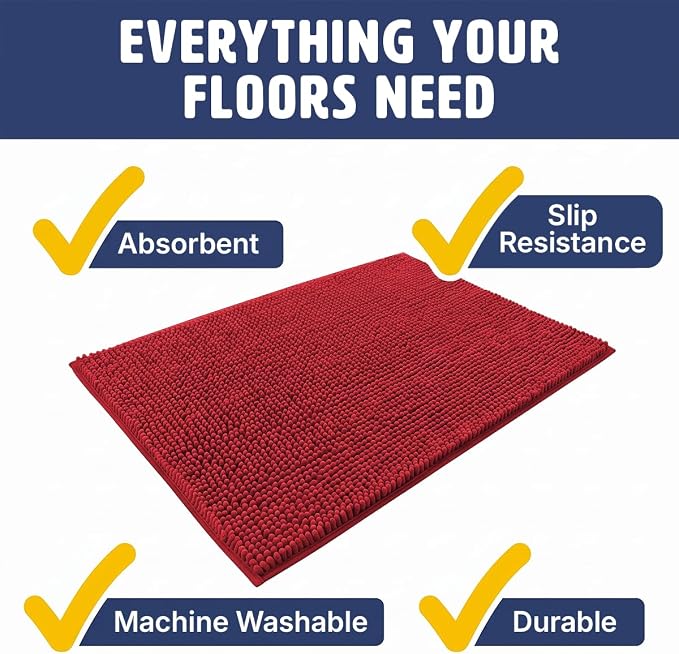 Muddy Mat® | Cat Litter Mat 18"x28", Litter Trapping Mat, Super Absorbent Scatter Control, Soft on Paws, Slip Resistant Washable Kitty Litter Mat, Traps Litter, Protects Floors, Red