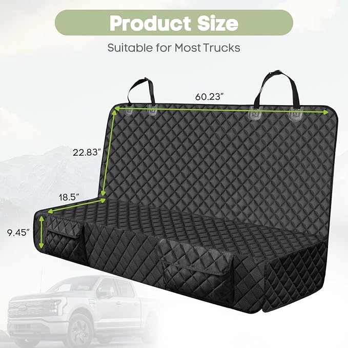 Dog Car Seat Cover for Trucks, Heavy Duty Rear Bench Cover for Ford F150/Chevrolet Silverado 1500/Ram 1500/GMC Sierra 1500, Waterproof Nonslip Pet Back Seat Cover for Dogs