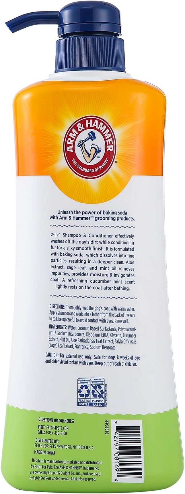 Arm & Hammer for Pets 2-in-1 Shampoo & Conditioner for Dogs, Value Size Bottle with Pump | Dog Shampoo & Conditioner in One | Cucumber Mint, 24 Ounce Bottle Dog Shampoo and Conditioner for All Dogs