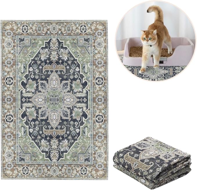Lovewag Cat Litter Mat, Litter Box Mat, Sage Forest, 28x41, 2 Pack | Washable litter mat cover, kitty litter mat & cat mat for litter box, litter trapping mat, prevents tracking, multi-cat