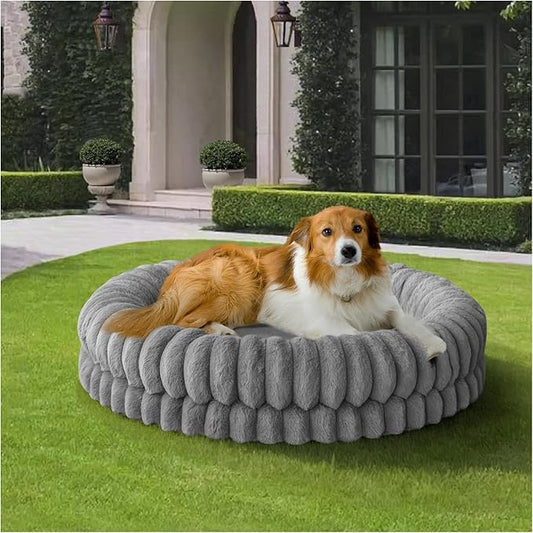 BALANCE Luxury Donut Dog Bed, 36 Inches Round Dog Beds Large Sized Dogs Washable, Orthopedic Calming Dogs Bed for Pets with Anti-Slip Bottom, Gray