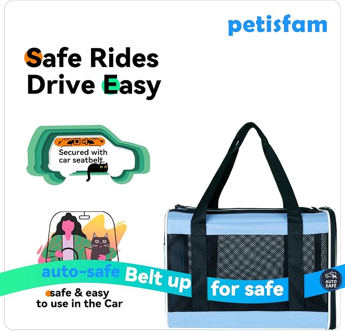 Soft Pet Carrier for Large and Medium Cats, 2 Kitties, Small Dogs. Easy to Get Cat in, Great for Cats that Don't Like Carriers (Blue)