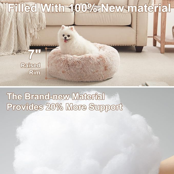 23 inches Donut Dog Bed for Small Dogs - Calming Washable Round Puppy Bed with Removable Cover, Fluffy Plush Pet Bed for Cats & Dogs, Fits up to 25 lbs Pets (Brown,Small)