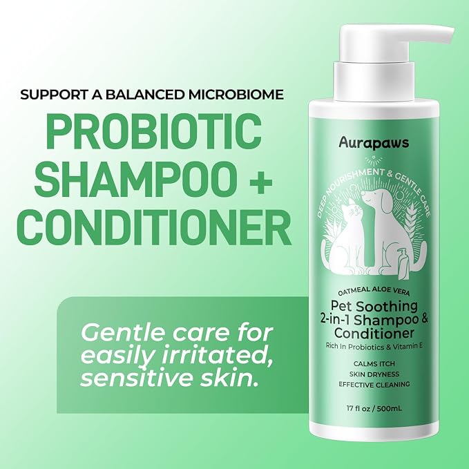 Probiotic Oatmeal Dog Shampoo & Conditioner with Aloe Coconut Oil | 17 oz each, Relieves Dog Allergies, Dry Skin & Itch Relief, Moisturizes, Clean, Balanced Skin Microbiome, Safe for Puppies