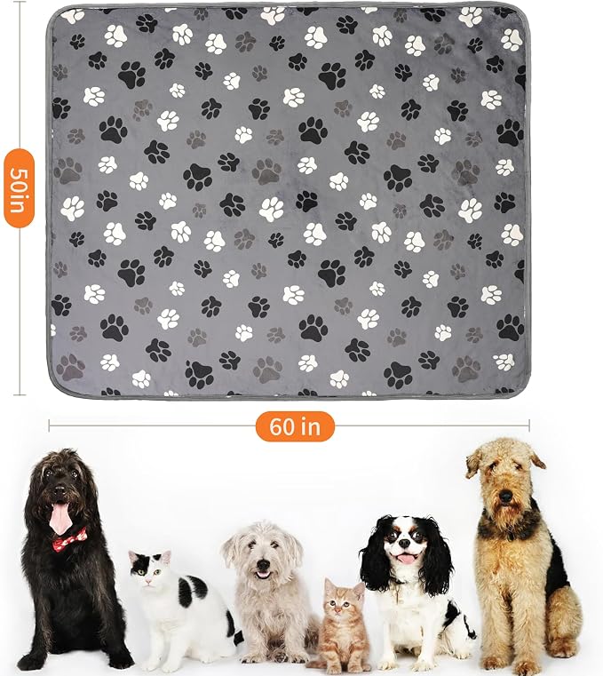 Waterproof Dog Blankets Pet Blanket 50"x60", Soft Fluffy Sofa Car Bed Protector, Reversible Sherpa Fleece Dog Blanket for Large Dogs(Dark Grey-Paws)