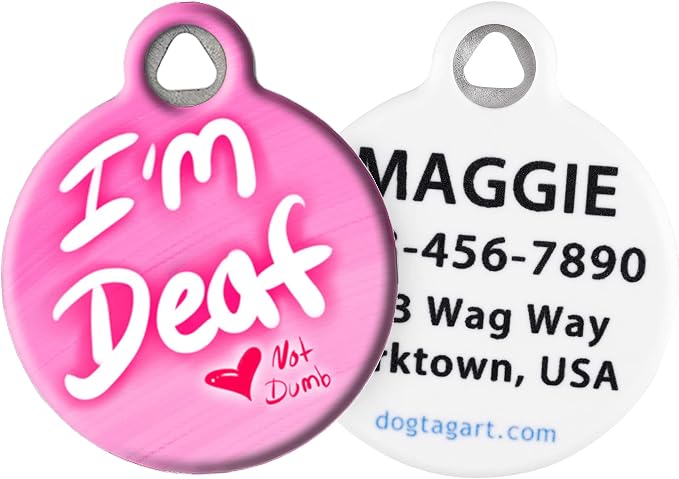 I'm Deaf Not Dumb Personalized Medical Alert Pet ID Tag for Dogs and Cats, Silent Polymer Coated Stainless Steel Nametag with Customized Identification Information, Large 1.25" Diameter