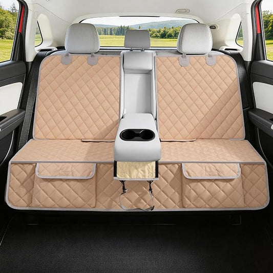 Bark Lover Dog Car Seat Cover for Back Seat,Armrest Compatible, Waterproof Backseat Protector, Nonslip Rear Seat Cover for Dogs & Kids, Universal Size Fits Cars Trucks SUVs (Beige)