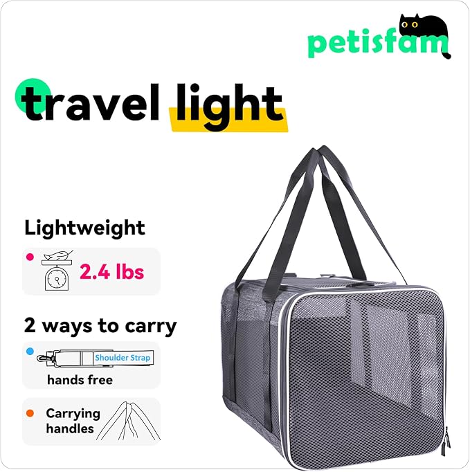 Soft Pet Carrier Bag for Cats and Puppy Under 20 lbs. Sturdy, Safe, Comfortable and Lightweight