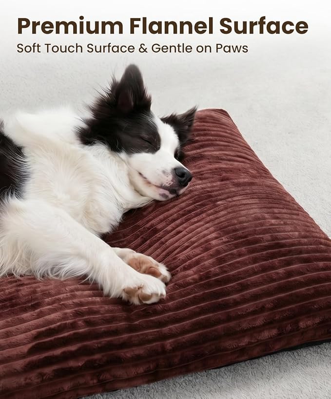 KSIIA Washable Dog Crate Bed Kennel Mat for Large Dogs,35 x 23 Inch, Brown | 3in thick soft PP filling,Elastic rebound,300gsm shed-proof flannel,Soft skin-friendly,Anti-slip bottom,Machine washable