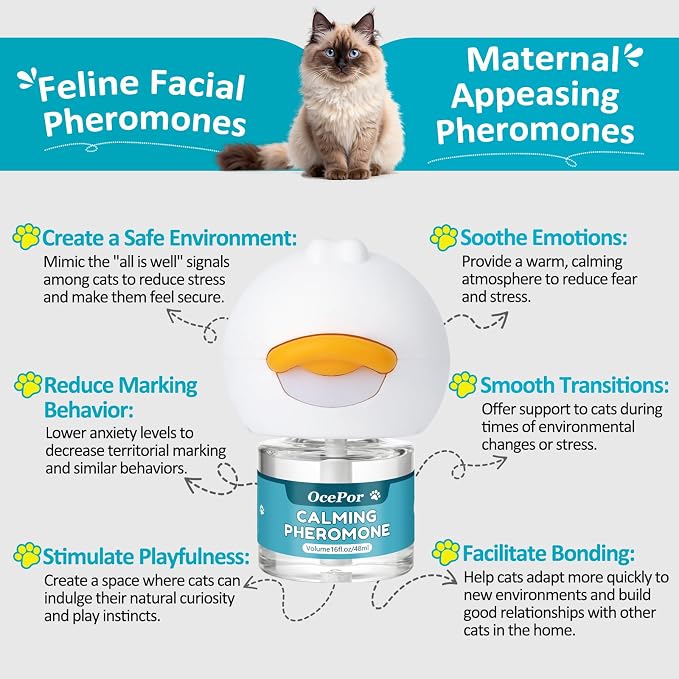 Multi‑Cat Calming Diffuser, 360-Day Pheromone Diffuser 12 Refills & 3 Plugs | Cat Pheromones Calming Diffuser Refill Kit for Pee Spraying, Aggression, Meowing & Scratching, Relieve Anxiety Stress