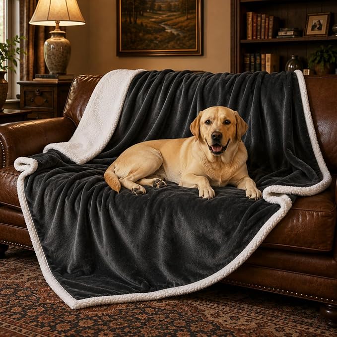 Kritter Planet Dog Blankets for Large Dogs, Soft Fluffy Fleece Pet Blankets for Couch, Sofa, Dog Beds, Car Seats, Creat, Washable, 50x60 inches, Black