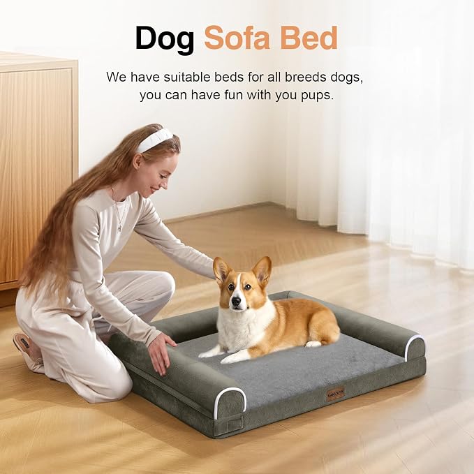 NANUYA Orthopedic Dog Bed for Medium Dogs, 30 x 20 Inch, Dark Green | Egg crate foam for joint support, 3-sided bolster pet sofa, waterproof lining, washable cover, and non-skid base