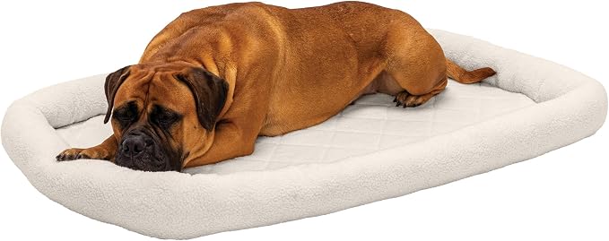 Furhaven Dog Bed for Large Dogs, 100% Washable, Sized to Fit Crates - Sherpa Fleece Bolster Crate Pad - Cream, Jumbo/XXL
