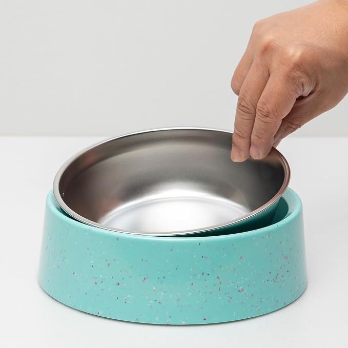 bzyoo 32oz 4CUP Dog & Cat Bowl, Sprinkle Design, Hygienic 304 Stainless Steel Pet Bowl with Removable Inner Bowl, Non-Slip Silicone Base, Dishwasher Safe, for Dry/Wet/Raw Food & Water (Green)