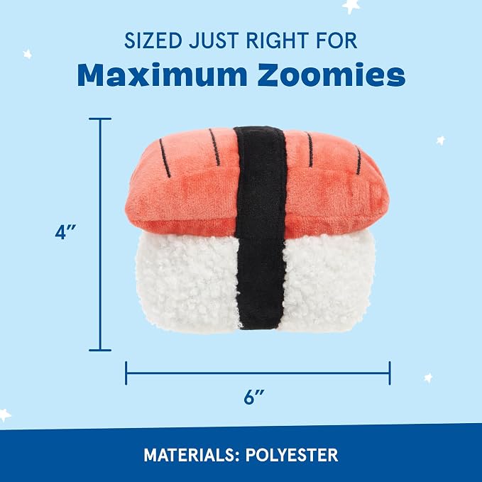 BarkBox Super Tasty Tuna Sushi Dog Toy | Plush Nigiri Toy with 2 Squeakers, Super Soft Fuzz & Fluffy Filling | for Small to Medium Dogs