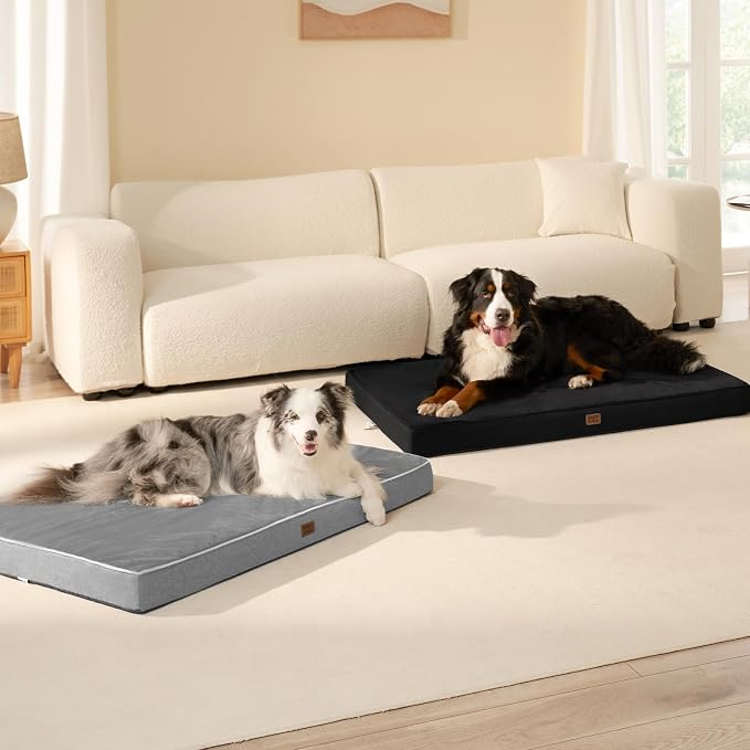 EHEYCIGA Extra Large Waterproof Dog Bed Mat Washable, 44x32Inch, Grey | High Density Egg Crate Foam, Orthopedic Memory Foam, Removable Easy Clean Cover, Fits Floor, Camping, Sofa and Car