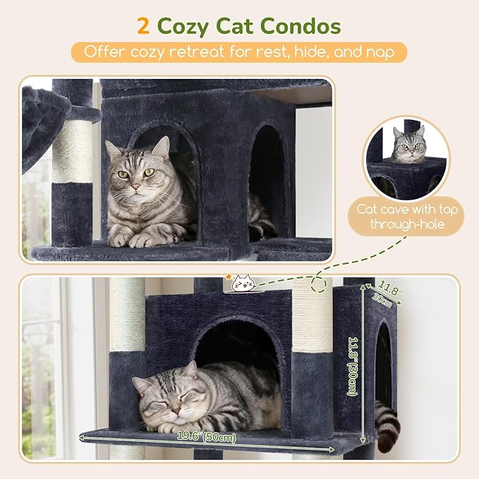 Globlazer 80in XXL Extra Large Corner Cat Tree Tower S80G, Dark Grey | Cat Condo For Indoor Cats Large Adult & Kitten, Scratching Posts & Board, Cozy Caves, Widened Perches, Adjustable Baskets