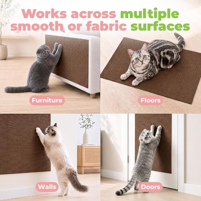 Best Pet Supplies Catify Cat Scratcher, Fun Interactive Scratchers, Posts, Poles, Claw Safe, Furniture Saver Indoor Play Support Natural Cat Behaviors Heavy Duty - Brown Mat - L: 78"
