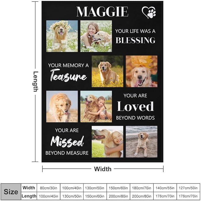 Artsadd Personalized Memorial Blanket with Pictures Pet Loss Sympathy Gift in Memory of Dog Cat Custom Photo Blanket