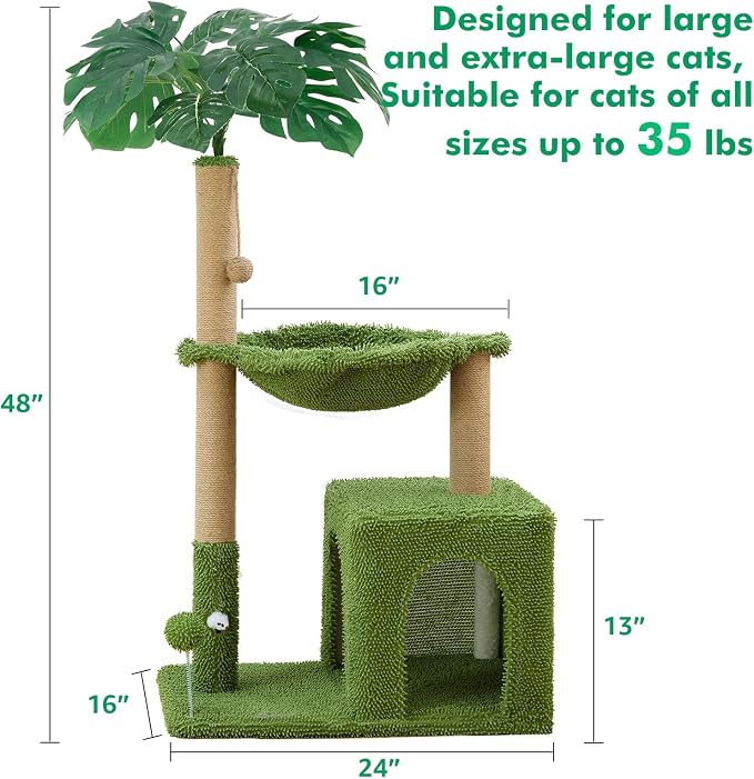 Woochpet Large Cat Tree for Indoor Cats, Multi-Functional Comfy Cat Bed-48in Tall Cat Tower with Scratching Post, Cozy Hammock for Kittens and Adult Cats, Cute Condo with Toy