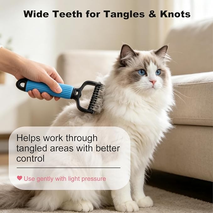 2 Pack Dog & Cat Brush for Shedding, 2-in-1 Undercoat Rake & Dematting Comb | Blue and pink double-sided grooming brushes for tangles, mats and loose undercoat on long, thick or double coats