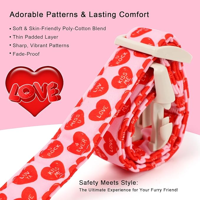 Valentines Dog Collar for Medium Dogs - Valentine Red Conversation Hearts Dog Collars, Love Boy Girl Dogs Collars, Lightweight Adjustable Cute Puppy Collar with Quick-Release Buckle M