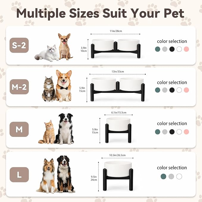 Raised Ceramic Dog Bowl Set with Stand, 3.5 Cups Elevated Dog Food Stand | 6.1'' Double Dog Food and Water Bowl Set, Non-Slip Dog Feeding Dishes for Small to Medium Breeds, 29.57 OZ, White