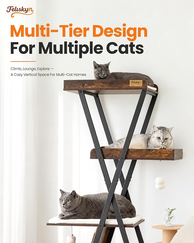 Modern Wood Cat Tree Tower for Indoor Cats Large Adult 67-in Tall | Heavy Duty XL Stable Wooden Cat Condo House Furniture with Multi-Level Spacious Perch Scratching Board Soft Washable Pads