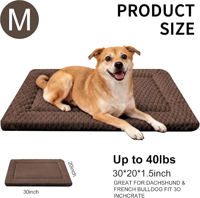 Dog Bed Mat - Dog Crate Pad - Reversible Mat for Pet Comfort - Soft Bed Crate Pads for All Seasons - Durable, Machine Washable Mat for Crates, Travel, and Home (Dark Brown, 30" L*20" W*1.5" Th)