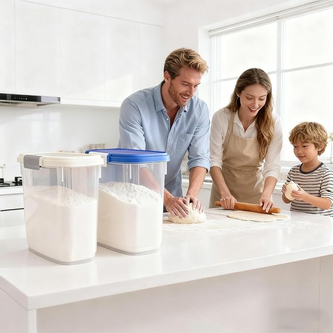 Large Rice Storage Container 15-20 Lbs, Tall Flour Container Dry Food Bin | Slim Food Container with Scoop, Cup for Cereal, Sugar, Beans, Pet Dog Cat Food, Kitchen and Pantry Storage Organization