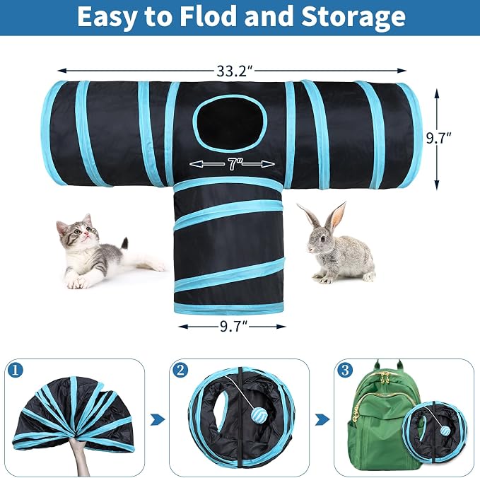 Malier Collapsible Cat Tunnels & Toys Set, Interactive Kitty Toys - Kitten & Cat - Feathers, Mouse, Crinkle Balls, 3-Way Tube Tunnel for Indoor Play