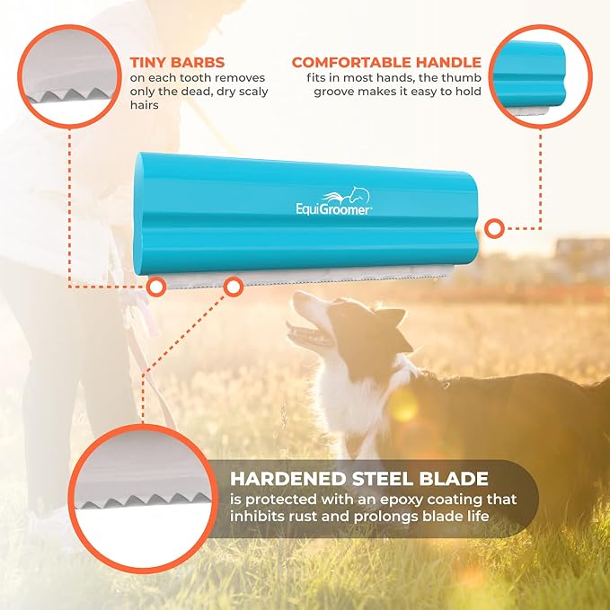 EquiGroomer 5-Inch Undercoat Deshedding Brush for Dogs & Cats, Turquoise | Best for dogs up to 100 lbs and cats of any size, short or long hair, stainless blade, no cutting or pulling