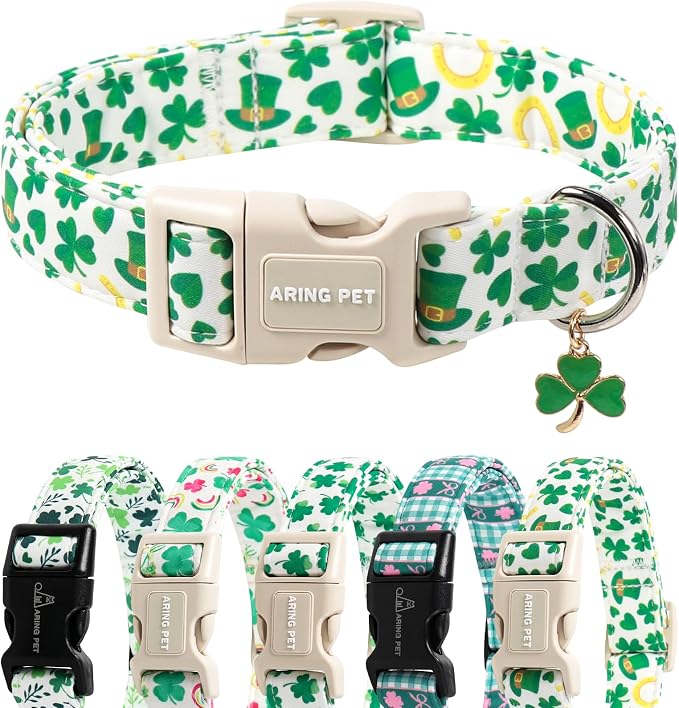 ARING PET St Patrick's Day Collar for Dog, Cute Green Lucky Clover Hat Shamrock Puppy Pet Collars for Small Medium Large Boy Girl Dogs-XL