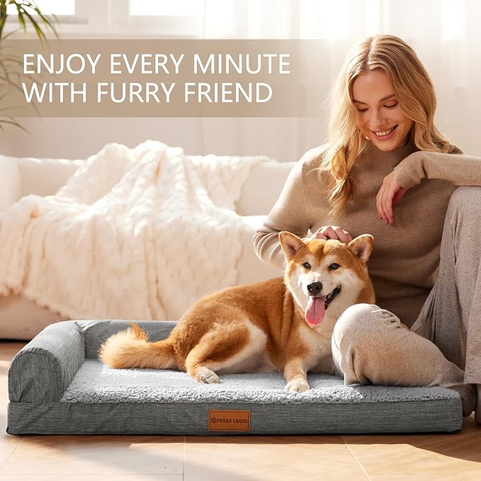 Patas Lague Orthopedic Large Dog Bed Washable Pet Sofa Bed 56''X40''Grey | 2-Sided Bolster Egg-Crate Foam Dog Couch Large Sized Dogs, Waterproof Removable Washable Cover, Nonskid Bottom Pet Crate Mat