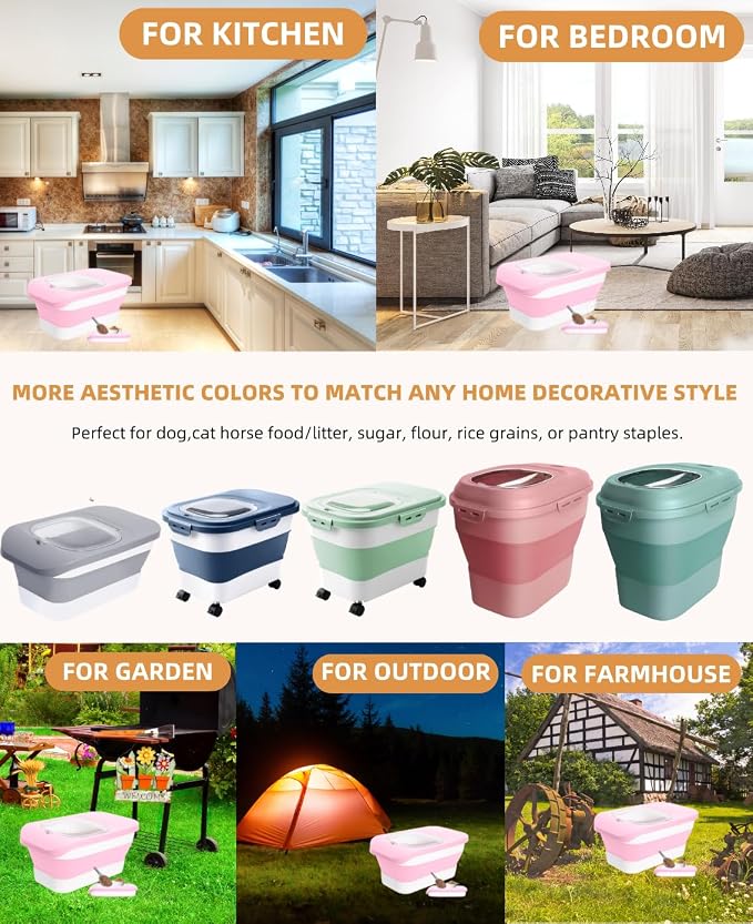 10-13Lbs Airtight Dog Food Storage Container,Collapsible Pet Food Storage | Dog Food Container with Double Airtight Seal,Cat Food Container Dry Food Fresh,Space Saving,Pest/Mouse-proof,Scoop