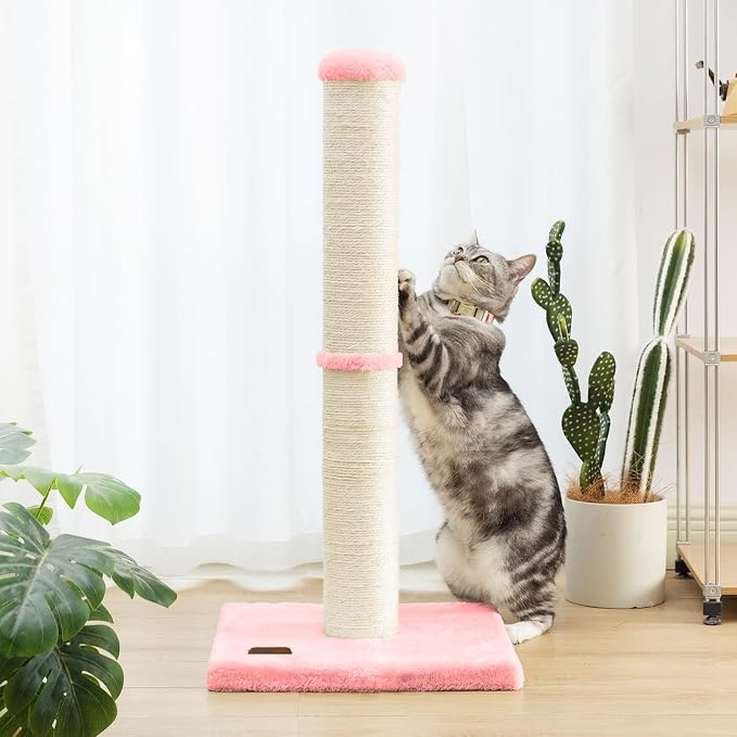 Karolpar 34inch Cat Scratching Post with Natural Sisal Rope 4.3Inch Large Diameter Scratcher Post Tree for Indoor Cats Pink