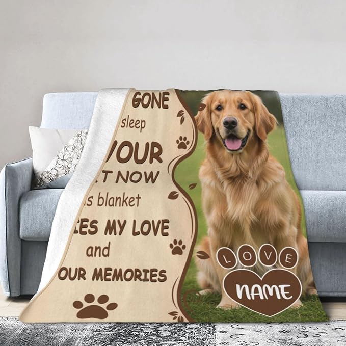 Nxwdwqa Personalized Dog Blanket Throws with Photos, Custom Pet Name Blanket, Dog Gifts for Pet Lovers, Customized Puppy Blanket for Adult Kid Birthday Christmas Fathers Mothers Valentines Gift