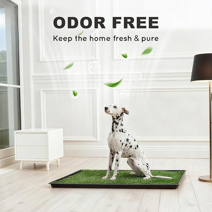 HQ4US 4LEGS Dog Grass Pad with Tray Extra Large 45”×34”, Dog Litter Box with Odor Free Artificial Grass Pee Pads for Dogs Potty Tray with Hemmed Edge, Realistic for Indoor Balcony
