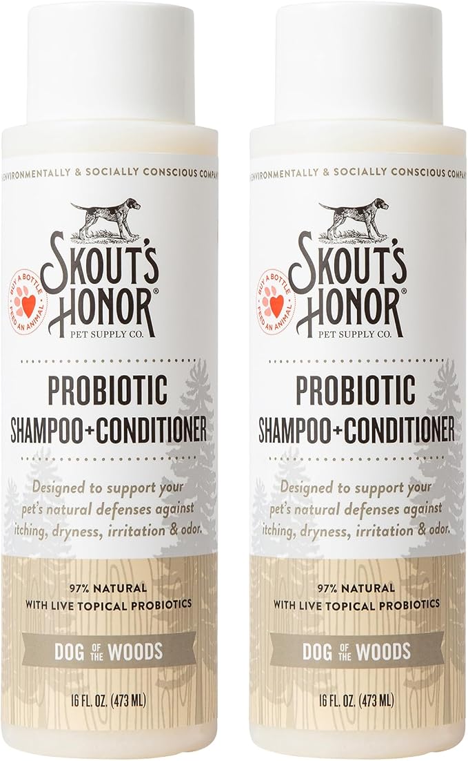 SKOUT'S HONOR Probiotic Dog Shampoo and Conditioner - DOTW, 16 oz, 2-Pack | Natural 2-in-1 for Itchy Skin, Microbiome-Friendly with Avocado Oil & Omega-3s, Paraben & Sulfate-Free
