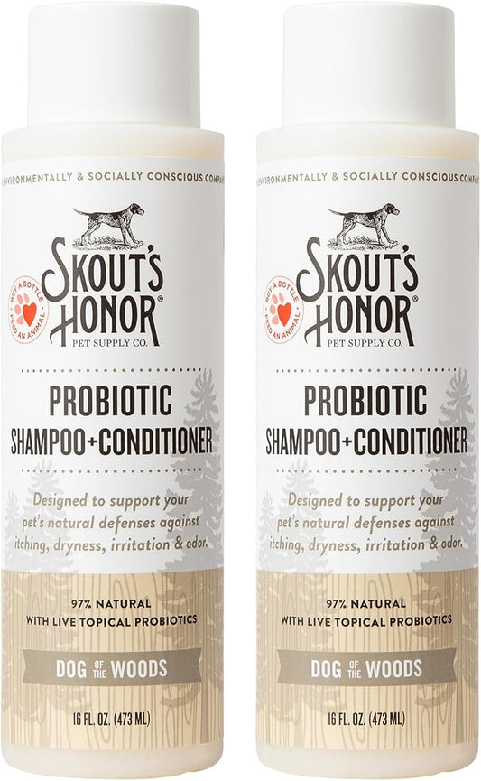 SKOUT'S HONOR Probiotic Dog Shampoo and Conditioner - DOTW, 16 oz, 2-Pack | Natural 2-in-1 for Itchy Skin, Microbiome-Friendly with Avocado Oil & Omega-3s, Paraben & Sulfate-Free