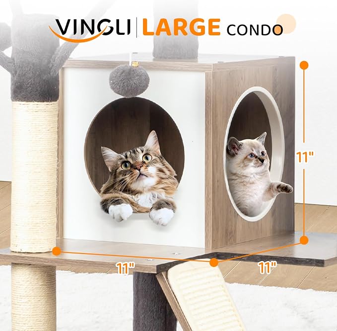 VINGLI Cat Tree Tower with Litter Box, 54" H All-in-1 Wooden Cats Condo, Cat Tower wih Scratching Posts, Houses for Indoor Kittens Hidden Cat Washroom Furniture (Gray & Wood, 54" H)