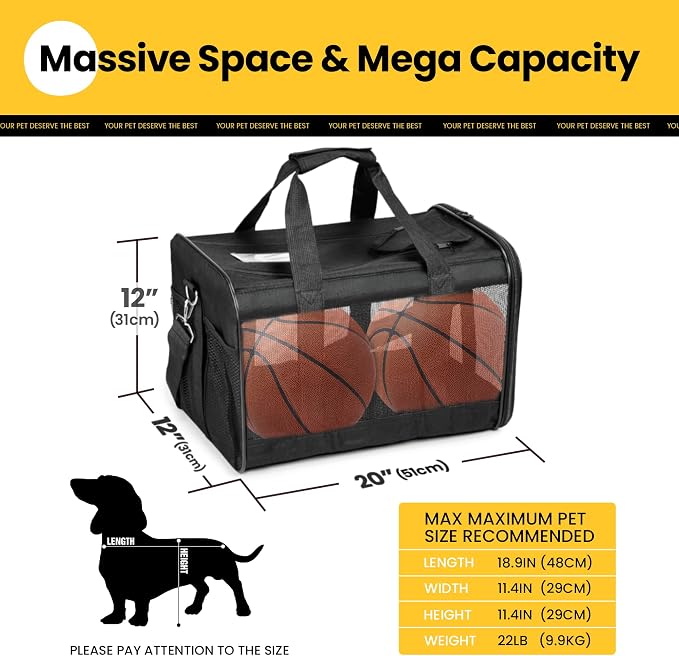 Conlun Dog Carrier Soft Sided, Large Cat Carrier with Inner Safety Leash, Pet Transport Carrier for Large Cats and Medium Dogs up to 20 Lbs, Collapsible Travel Puppy Carrier Bag -Black L