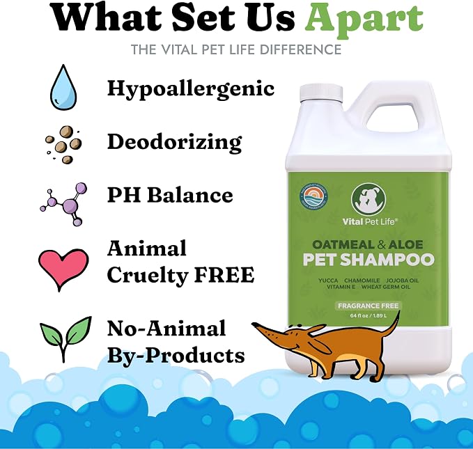 Oatmeal Shampoo for Dogs - Helps Dry Coats & Itchy Sensitive Skin, 64 oz | Aloe Vera, Chamomile, Jojoba Oil, Vitamin E, No Parabens or Artificial Dyes