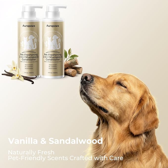 Probiotic Dog Shampoo and Conditioner, Sandalwood Blend, 17oz Each | Naturally Fresh, Supports Skin Barrier, Nourishes, Oil Control, Clean, Balanced Skin Microbiome, Moisturizing & Deodorizing