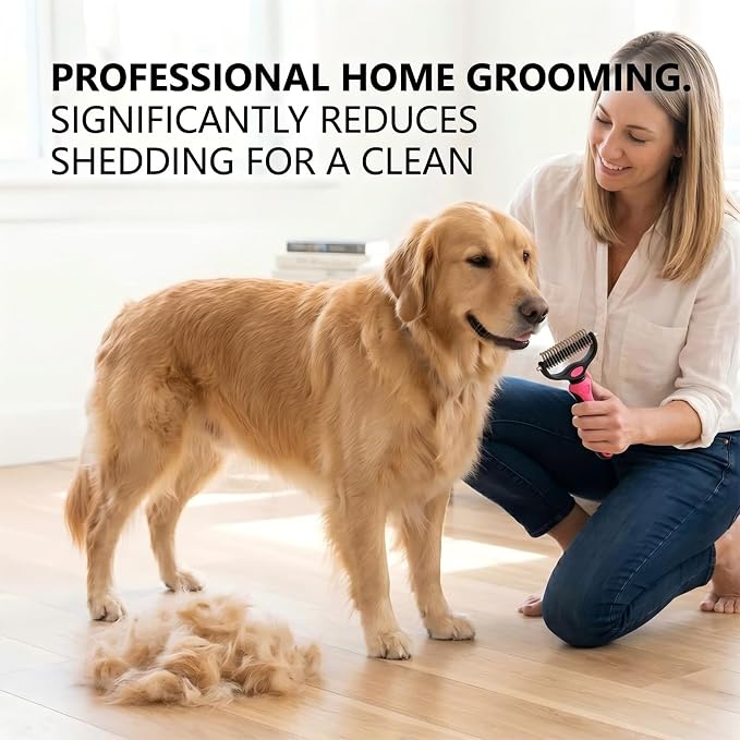 Dematting Comb for Dogs and Cats, 2026 New Undercoat Rake Pet Brush for Long Hair, 2-in-1 Dual-Sided Deshedding Dog Brush Removes Tangles Knots and Loose Fur, Grooming Tool for Thick Coats (Blue L)