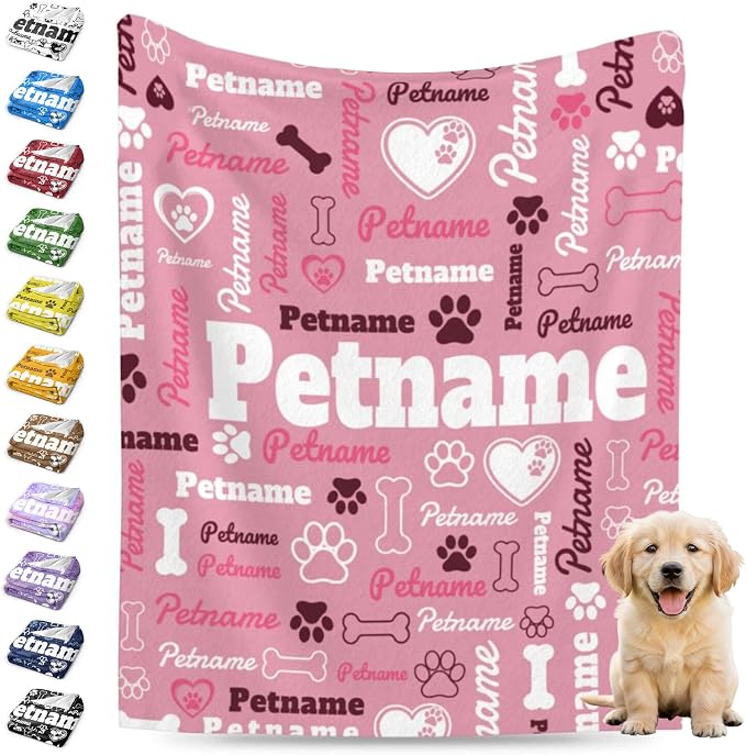 Nxwdwqa Personalized Dog Name Blanket Throws with Photos, Custom Pet Name Blanket, Dog Gifts for Pet Lovers, Customized Puppy Blanket for Adult Kid Christmas Fathers Mothers Valentines Gift