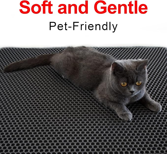 Waretary Cat Litter Mat, 36"x30", Waterproof, Scatter Control, Black | Double Layer, Urine-Proof, Non-Slip, Durable, Easy to Clean, Paw-Friendly, Safe & Odorless, Fits Large Litter Boxes