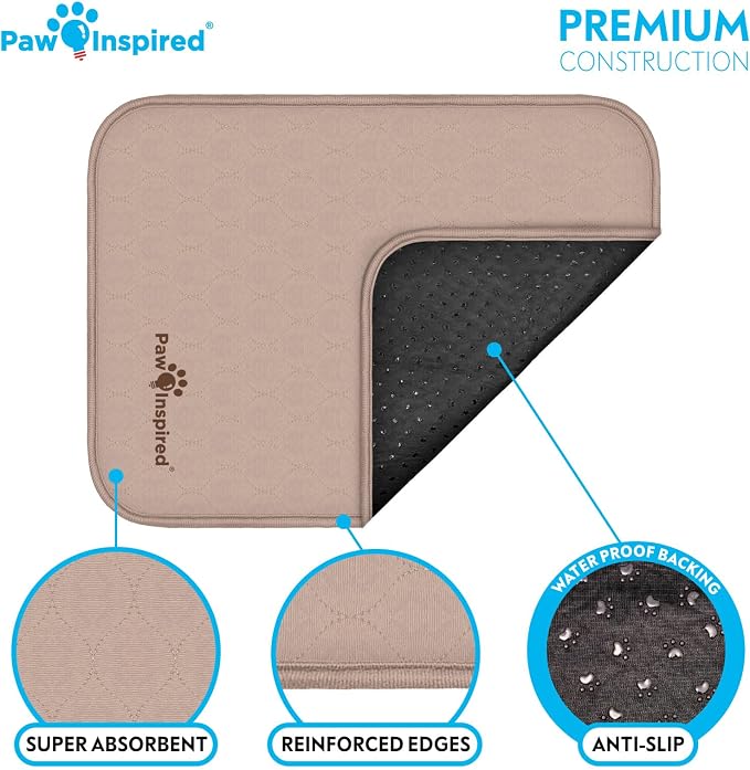 Paw Inspired Washable Crate Liners for Dogs, 24x18 Inch, 2 Pack | Fits 24 Inch Kennels, Leakproof, Non-Slip Pee Pads, Reusable Puppy Pads for Potty Training, Whelping, Waterproof Pet Mat