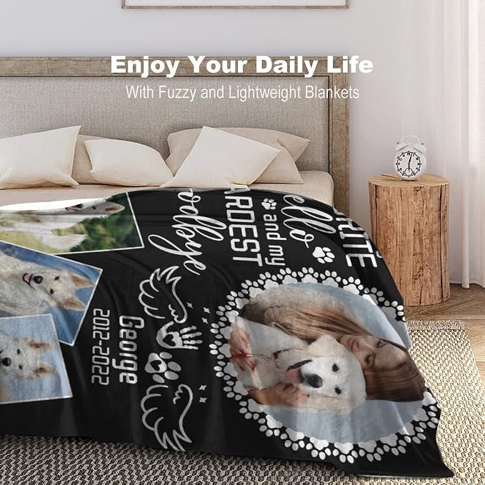 Artsadd Personalized Blanket with Picture in Memory of Dog Custom Photo Blanket Memorial Pet Loss Sympathy Gift